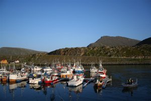 Blick von unserer Unterkunft auf den Hafen von Havøysund